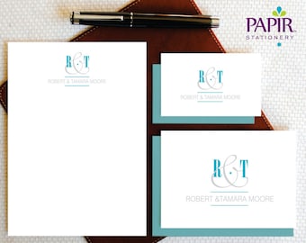 Personalized Stationery - Monogram Stationery - COUPLE MONOGRAM Note Cards and Notepad - Newly Weds, Couples Stationery - FCS002