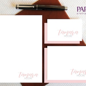 Personalized Stationery with Name in Calligraphy Script, Custom Monogram Boxed Stationary Set, Note Cards/Notepad, Secret Santa Gift for Her