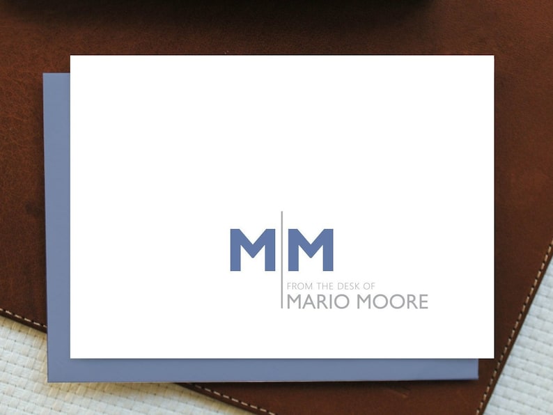 From the Desk of Monogram Note Cards With Initials and Name, Masculine ...