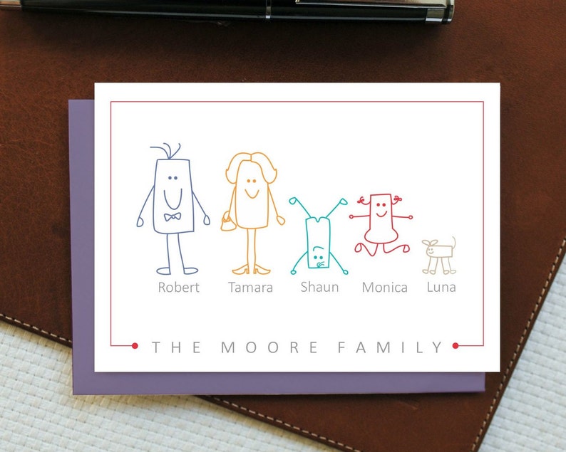 Personalized Stationery,Square Characters Family Note Card Set,10 Custom Note Cards + envelopes,Funnny Personalized Gift,Moving Gift, FNC011 image 3