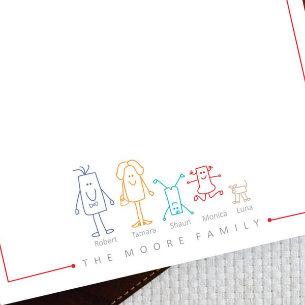 Family Stationary Personalized Notepad – SQUARE CHARACTERS  Custom Notepad -  5 x 7 inches Cute Notepad - FNP011