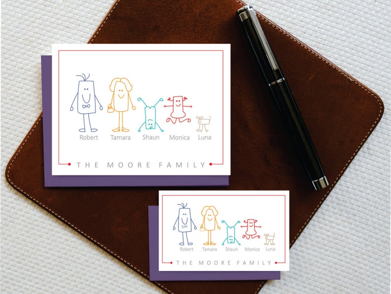 Personalized Stationery,Square Characters Family Note Card Set,10 Custom Note Cards + envelopes,Funnny Personalized Gift,Moving Gift, FNC011 image 2