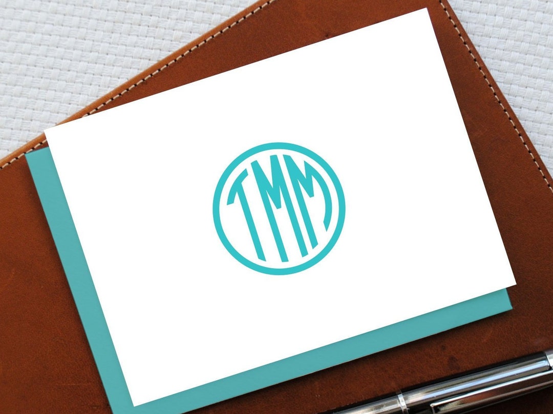 Circle Three Letter Monogram Note Cards, Personalized Stationery Set of ...
