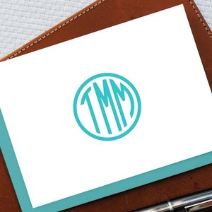 Biglietti per appunti con monogramma circolare a tre lettere, set di cancelleria personalizzato di 10 biglietti per appunti piegati con monogramma, biglietti di ringraziamento personalizzati, regalo per gli insegnanti