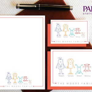 Gepersonaliseerde familie briefpapier set, gepersonaliseerde kaarten en gepersonaliseerd notitieblok, familie briefpapier set, VIERKANTE TEKENS, FCS011