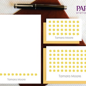 Conjunto de papelaria personalizado, PADRÃO DE BOLAS DE TÊNIS, cartões de nota e bloco de notas, estacionário personalizado de tênis, presente de treinador de tênis, presentes de equipe de tênis, TCS009