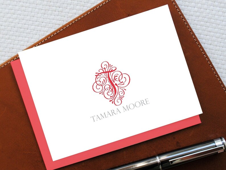 Monogram Personalized Stationery Vintage Initial Monogram Personalized Note Cards and Notepad Set Feminine Boxed Stationery Gift Set