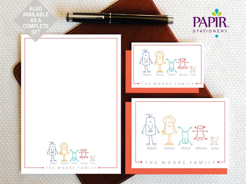 Personalized Stationery,Square Characters Family Note Card Set,10 Custom Note Cards + envelopes,Funnny Personalized Gift,Moving Gift, FNC011 image 6