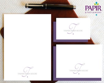 Personalized Monogram Stationery Set, Custom Initial Note Cards & Notepad, Anniversary Gift