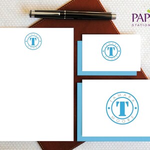 Personalized Stationary - Personalized Stationery Set - STENCIL  MONOGRAM Note Cards and Notepad - Custom Stationery - MCS025