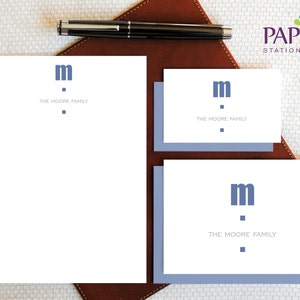 Papeterie familiale personnalisée - Papeterie personnalisée - Ensemble de papeterie monogramme CONTEMPORAIN - Cartes de notes pliées et bloc-notes - FCS001