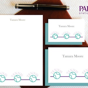 Cancelleria personalizzata - Set di cancelleria da tennis personalizzata - PALLINE DA TENNIS & LINEE Note Card e Blocco note - Cancelleria da tennis