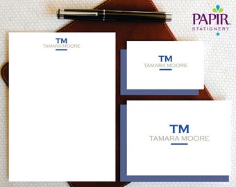 Complete gepersonaliseerde briefpapierset, gepersonaliseerd briefpapier, INITIALEN MONOGRAM notitiekaarten/minikaarten/kladblok, monogram briefpapier, MCS008