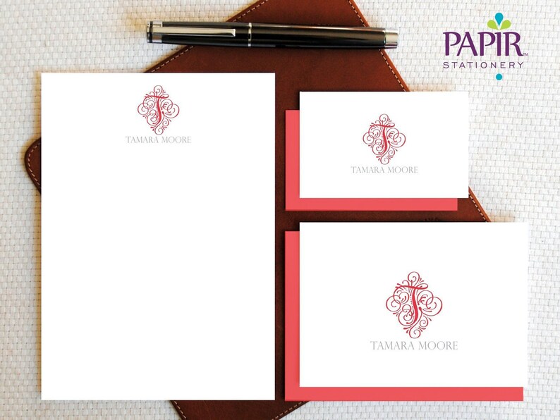 Monogram Personalized Stationery Vintage Initial Monogram Personalized Note Cards and Notepad Set Feminine Boxed Stationery Gift Set