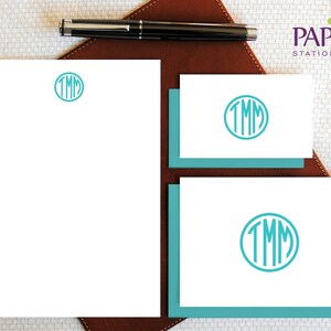 Monogram briefpapier set, gepersonaliseerd stationair, drie letter cirkel monogram, persoonlijk briefpapier, monogram briefpapier box set, cadeau voor haar