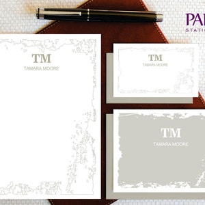 Papeterie monogramme personnalisée - Ensemble stationnaire personnalisé - PAINT MONOGRAM Cartes de notes pliées et bloc-notes, Cadeau de remerciement - MCS012
