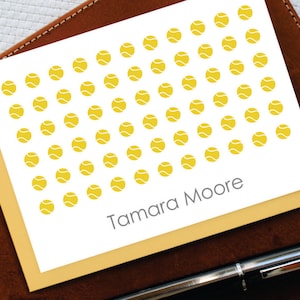 Personalized Tennis Stationery, TENNIS BALLS PATTERN Notecards Set, Custom Tennis Stationary Set, Tennis Thank You, Select Color, TNC009