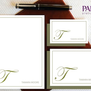 CLASSIC MONOGRAM Personalized Stationery Set, Initial/Name Notecards and Enclosure Cards with Envelopes + Notepad, Anniversary Gift,  MCS023