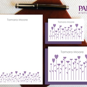 Cartes de correspondance pour filles, ensemble de papeterie personnalisée, cartes de correspondance COEURS en forme de fleur avec enveloppes et bloc-notes, jolie papeterie pour fille cadeau