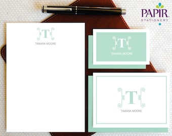 Personalized Stationery Set, Personalized Stationary, CURLY MONOGRAM Stationery Note Cards / Notepad, Thank You Cards, Gift for Her, MCS003