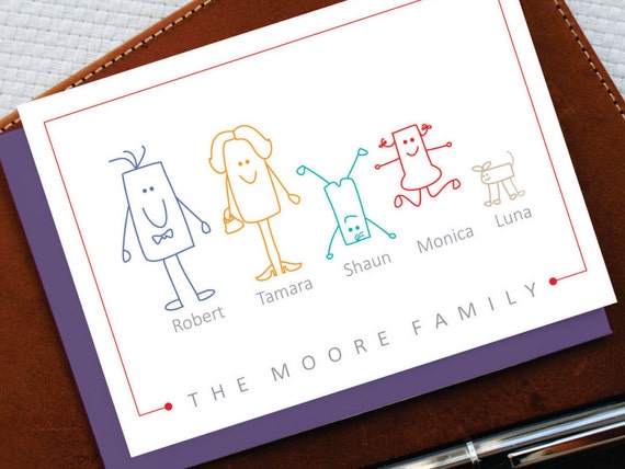 Personalized Stationery,Square Characters Family Note Card Set,10 Custom Note Cards + envelopes,Funnny Personalized Gift,Moving Gift, FNC011
