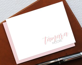 Personalized Note Cards with Name in Calligraphy Script, Custom Stationery Set of 10 Notecards and Envelopes, Select Color, Gift for Her