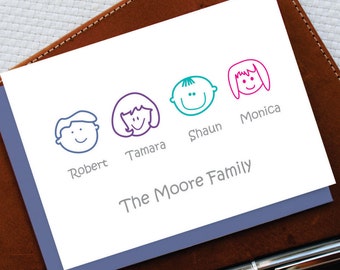 Custom Stationery, Family Stationery Note Cards Personalized with Cartoon Faces of Family Members, Moving Gift/New House Gift, Funny, FNC005
