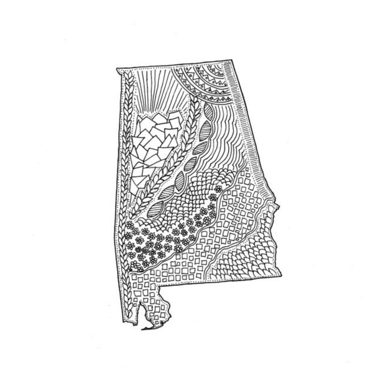 Alabama State Map Ink Illustration 5x7 or Etsy
