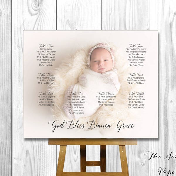 Photo Seating Chart Sign • Baby Baptism, Christening, Communion, Party • Digital File PDF Printable