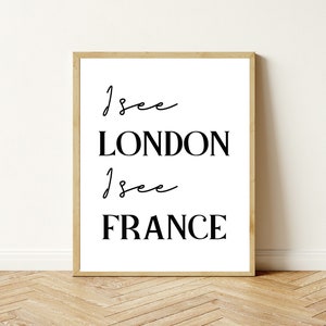 bathroom print, printable, wall art, decor, digital download, humor, funny quote, I see london, I see france