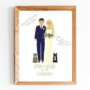 Personalized wedding guestbook, alternative,  cartoon wedding portrait, printable, digital download, illustration, animated, pets