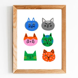 cat print, colorful, printable, digital download, cute cats, 8x10