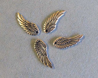 4 Pieces Silver Plated Wings, Tierra Cast, 1" (28 mm), Lead and Nickle Free Pewter