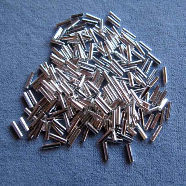 240 Pieces Liquid Silver, Plated, 6 mm, 1/4" long, Metal Bugle Beads, Heishi