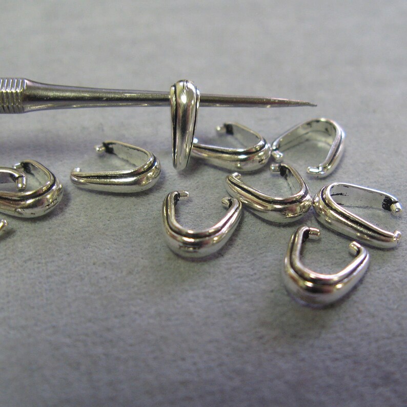 Medium Size Bail Antique Silver Color 10 Pieces TierraCast Nouveau Pinch Bail