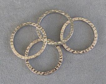 4 Pieces TierraCast USA, Hammertone 1" Ring / Link, Lead Free Pewter,  Silver Color