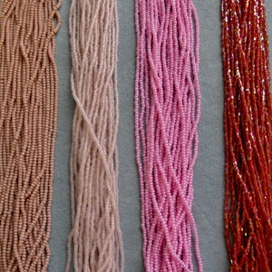 Size 11/0 Pink Czech Seed Beads, Cheyenne Pink, Lt. Rose Matte, Ceylon OP Pink, Topaz Pink Lined Rainbow
