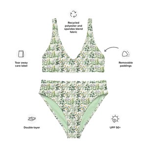 Medicinal Plant Print Recycled high-waisted bikini