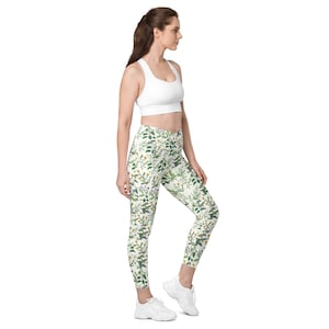 RECYCLED fabric with POCKETS Botanical Print Crossover leggings