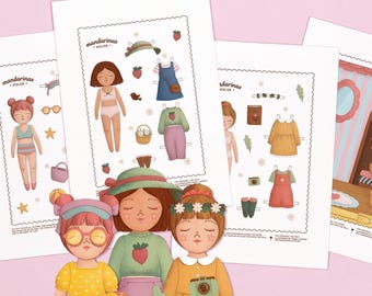 Printable Paper Dolls Set DIY Activity for Kids: Dress-Up Clothes & Accessories, Instant Download