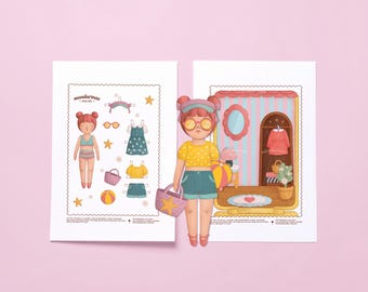 Printable Paper Doll Set - Dress Up Doll PDF Download, Kids Craft Activity, Summer Clothes