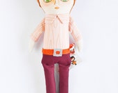 SALE Handmade cloth doll for kids, Boy with brown hair, stuffed toy, rag doll, fabric doll, nursery decor