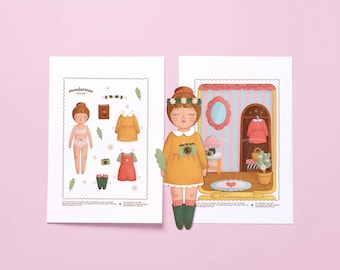 Printable Paper Doll, Dress Up Cutout Dolls, Paper Toy Activity
