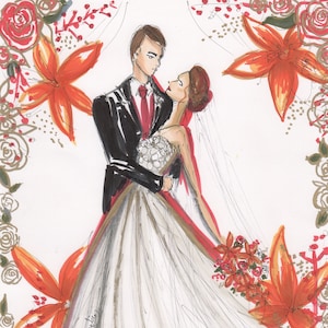 Custom Fashion Illustration Couples Bridal Sketch