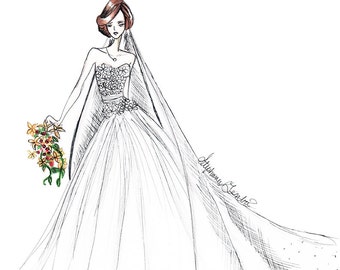 Custom Bridal Portriat Fashion Sketch