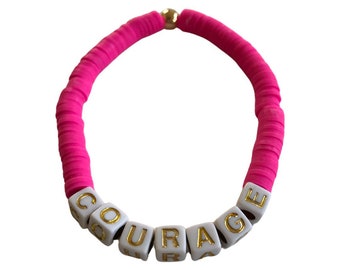 COURAGE HOT PINK Clay Disc Beaded Bracelet