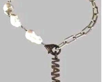 MAMA Pave Diamond & Baroque Pearl Sterling Necklace