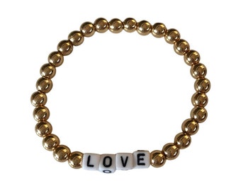 LOVE Gold Hematite Beaded Bracelet