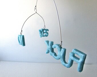 Mature Art Mobile - Blue Glitter F*CK/YES/NO- Hanging Mobile