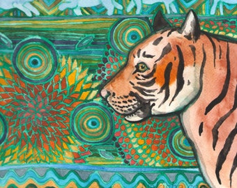 Tiger Mosaic - Original Watercolor Painting